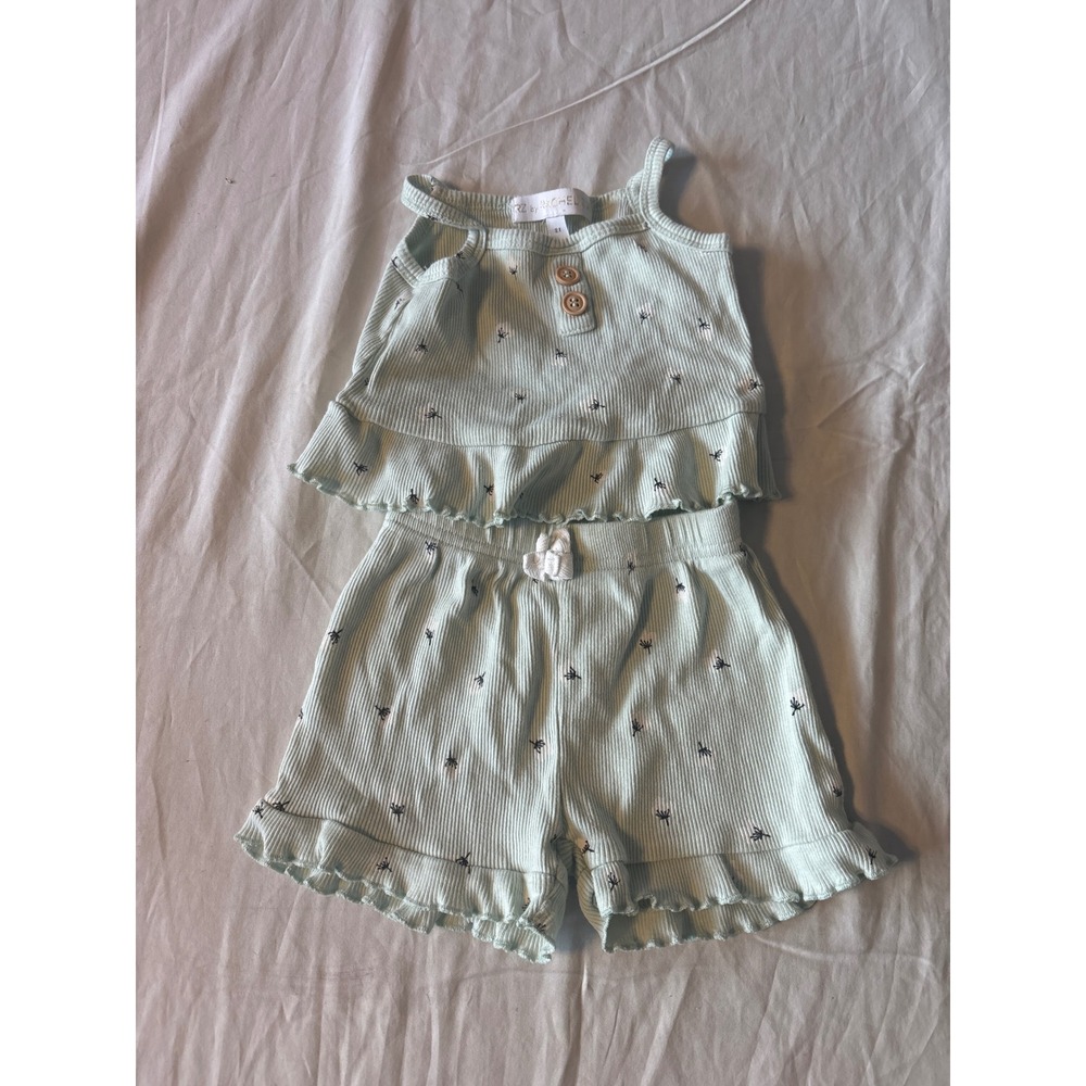 RZ by Rachel Zoe‎ Short Set Toddler Girls 2T Mint Green Excellent Ribbed Ruffle